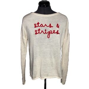Patriotic Sweater Marled Reunited Clothing Stars & Stripes Ivory Knit Sweater L